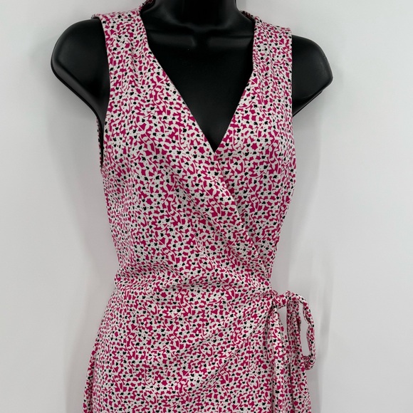 Diane von Furstenberg Julian Mini Wrap Sleeveless Dress | Pink/White/Black | 6 - Picture 9 of 10